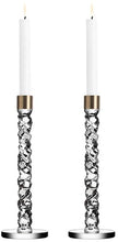Load image into Gallery viewer, Carat Crystal Candlestick , Set of 2 - Brass (Gold) - 11.75" Height