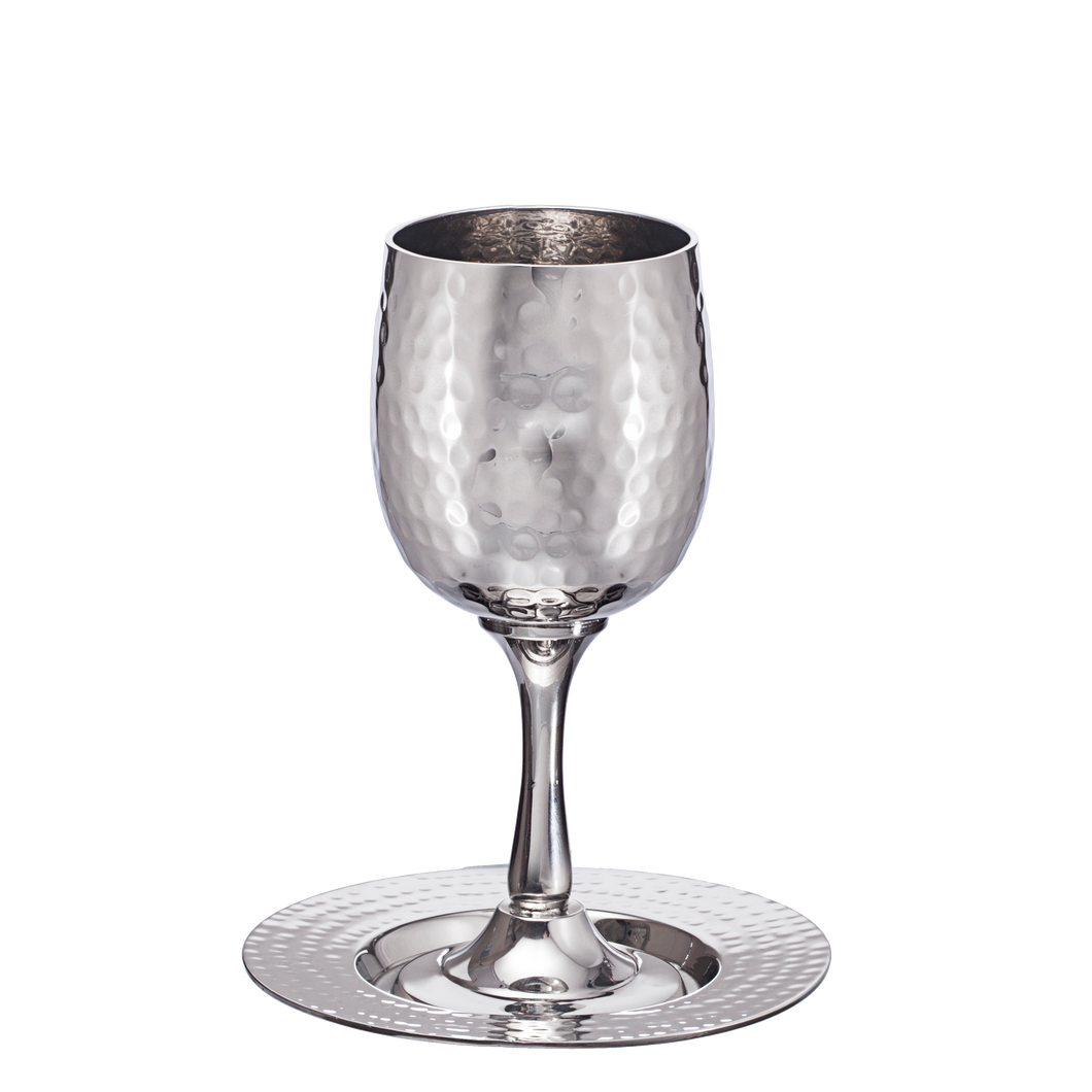 Kiddush Cup W Plate Silver Plated Hammered Cup 6