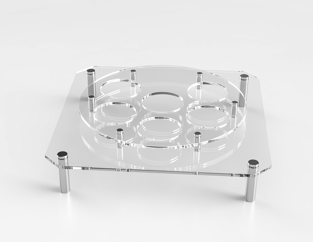 Acrylic Seder Plate Karah - Dual Level With Silver Standoffs 16X16