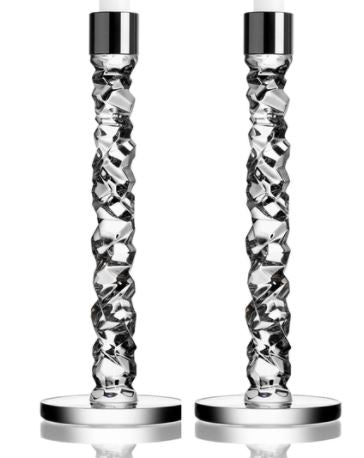 Carat Crystal Candlestick -  Set of 2 - Silver - 11.625