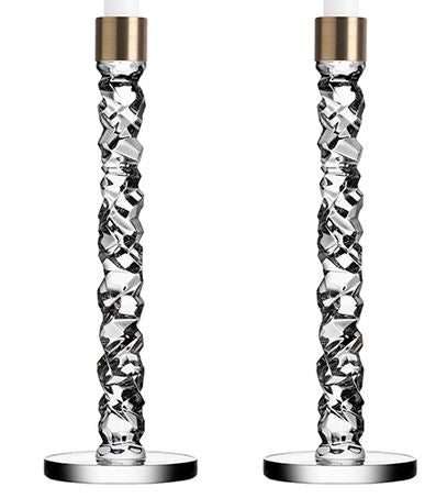 Carat Crystal Candlestick , Set of 2 - Brass (Gold) - 11.75
