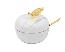 Load image into Gallery viewer, White Marble Apple Jam Jar with Gold - 4.00L X 4.00W X 4.00H
