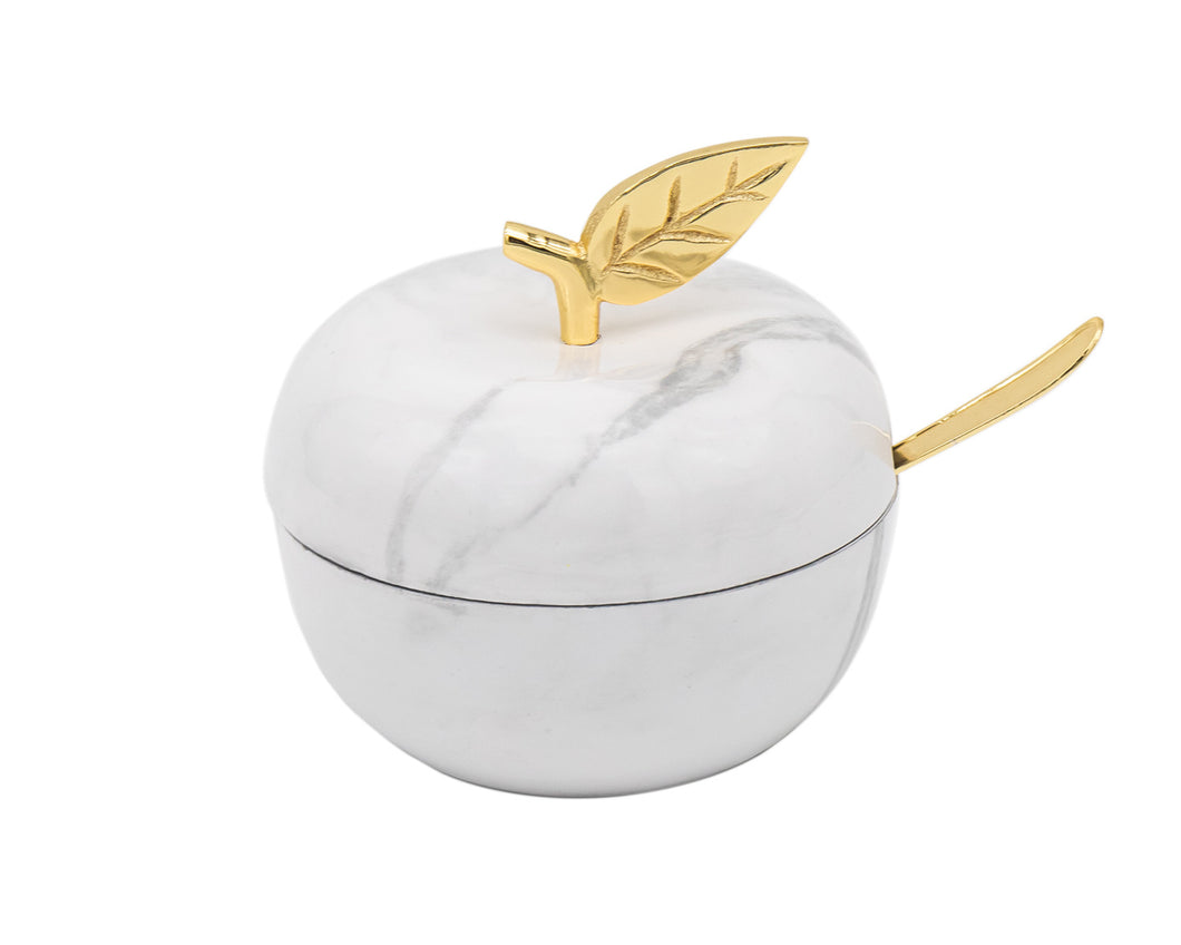 White Marble Apple Jam Jar with Gold - 4.00L X 4.00W X 4.00H