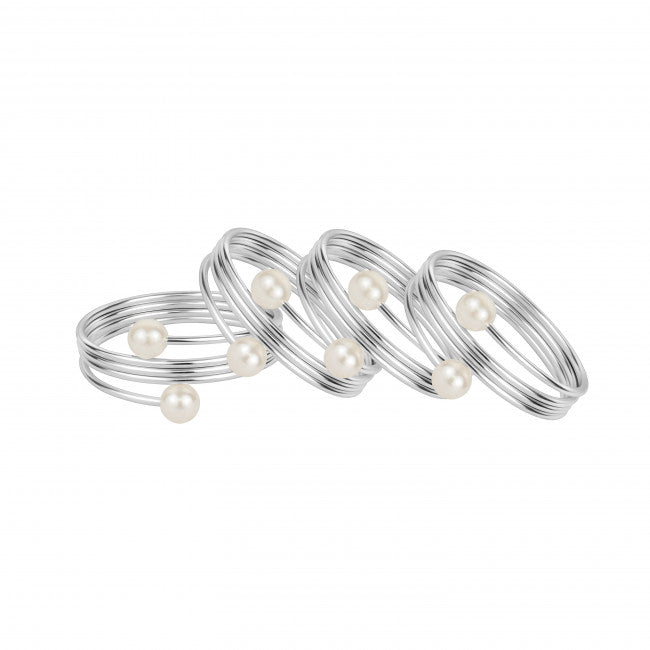 Set of 4 Silver Wire Napkin Rings With Metal Pearls