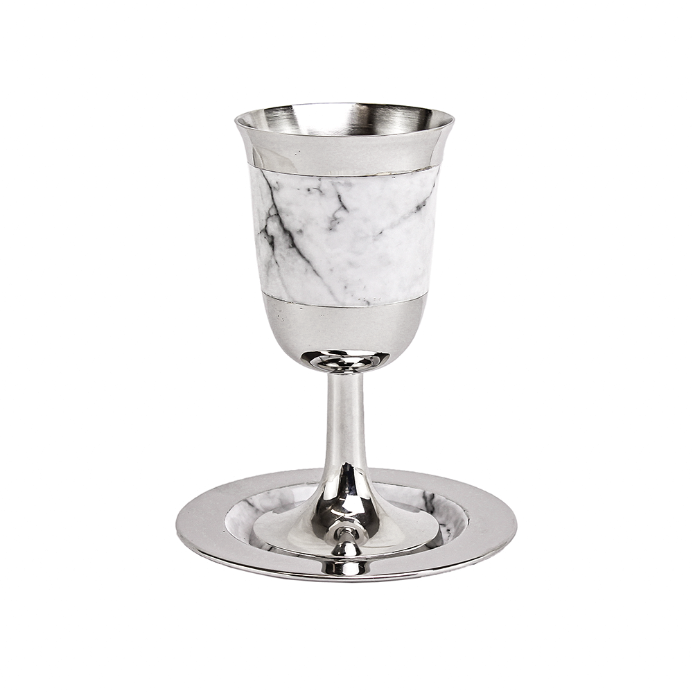 Enamel Kiddush Cup with Saucer - Marble
