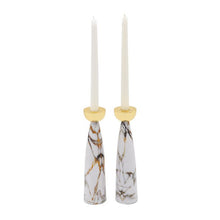 Load image into Gallery viewer, Set of 2 White Marble Fusion Shabbat Candlesticks - 10&quot; Height
