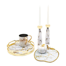 Load image into Gallery viewer, Set of 2 White Marble Fusion Shabbat Candlesticks - 10&quot; Height
