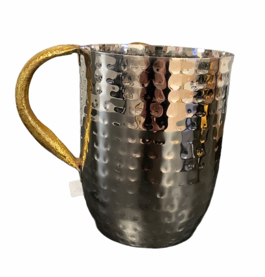 Hammered Stainless Steel Netilat Yadayim Cup with Gold Sparkle Painted handles