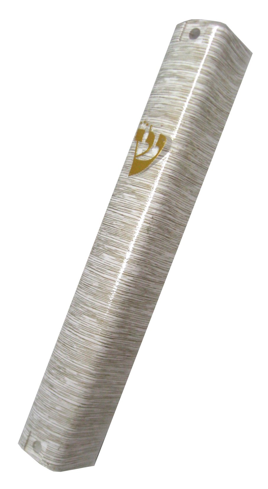 Textured Antique White Mezuzah Case with Gold Shin - 5.9